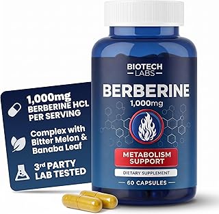 Biotech Labs Berberine HCl 1000mg with Bitter Melon and Banaba Leaf